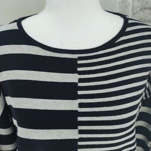 Navy and Gray Stripe Tunic Length Boat Neck Sweater | Size 14 | GERRY WEBER |